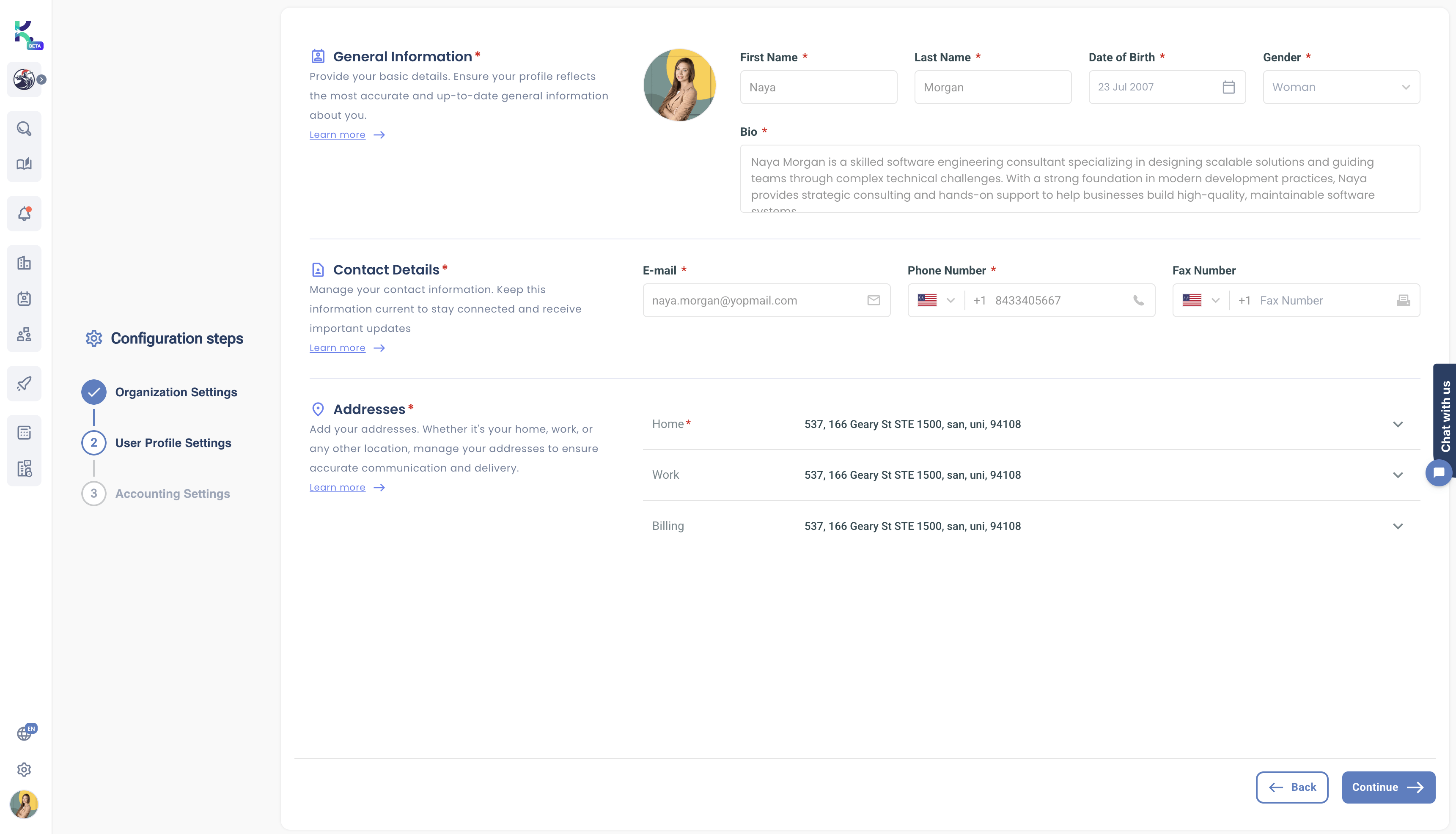 User Profile Settings