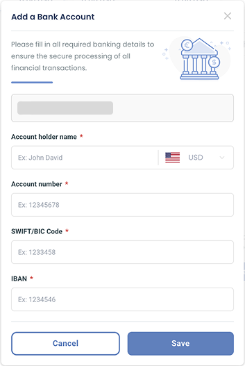 Add Bank Account Popup