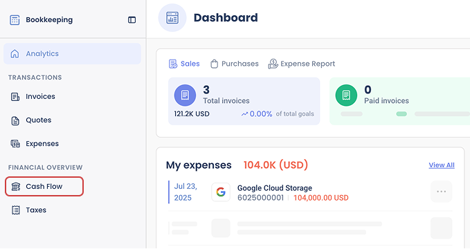 Cashflow Sidebar Navigation