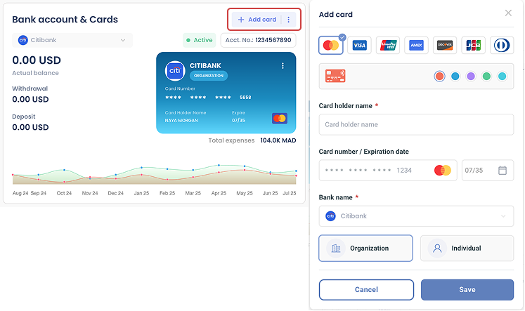 Add Card from Dashboard
