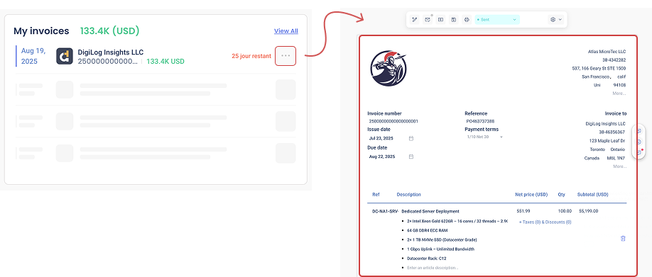 Edit Invoice on Dashboard