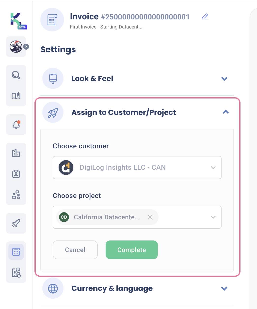 Assign to Customer/Project