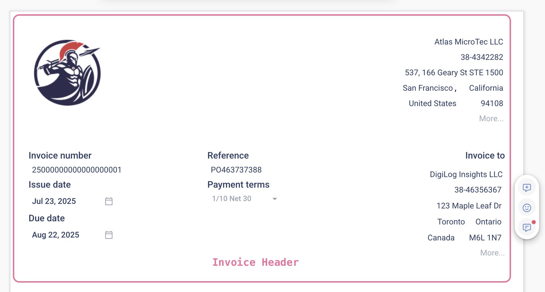 Invoice Header