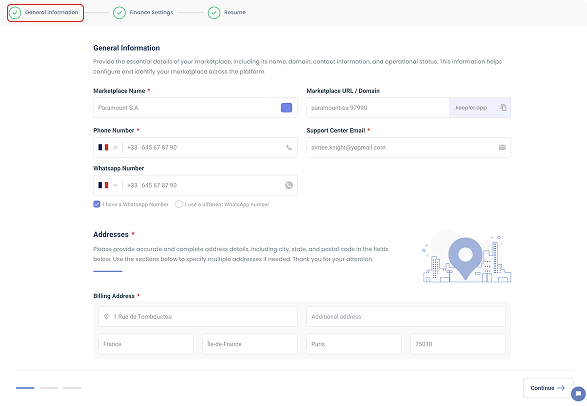 Marketplace General Information Setup