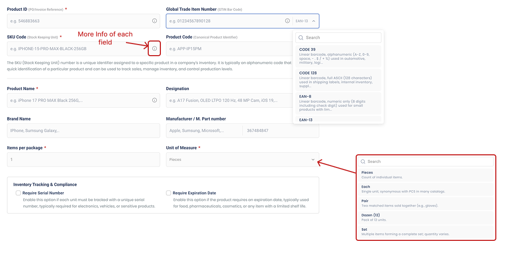 Product Vital Info Form