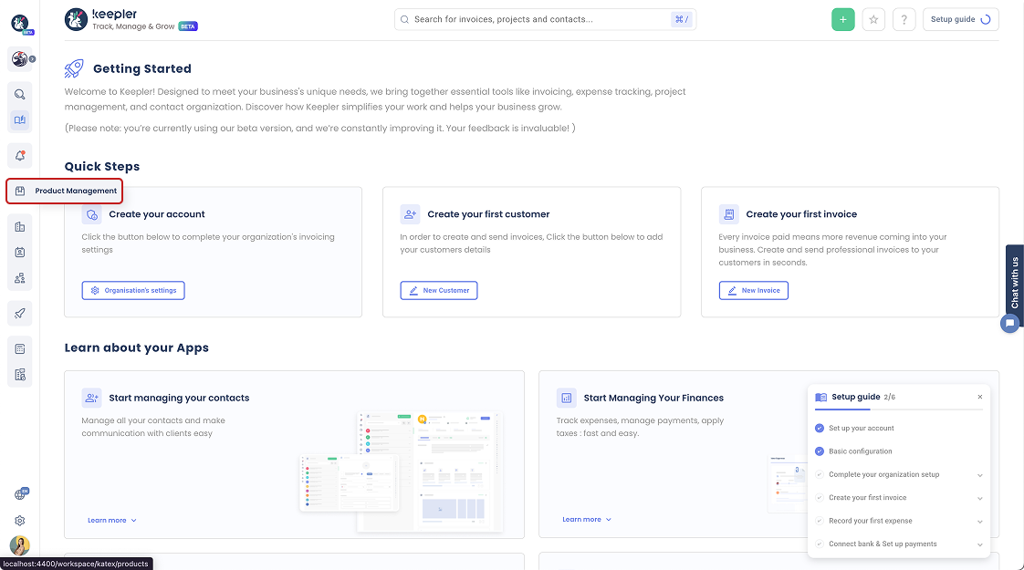 Product Management Button in Sidebar