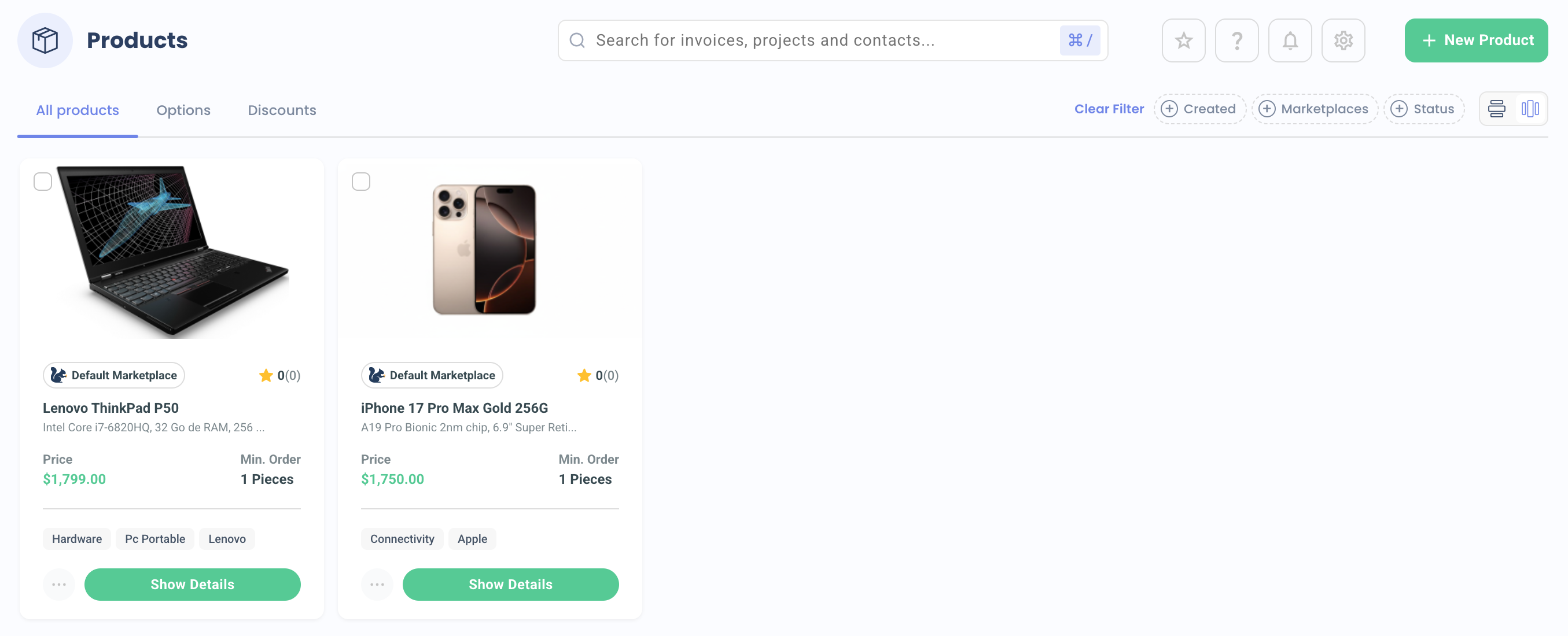 Horizontal Product Card View